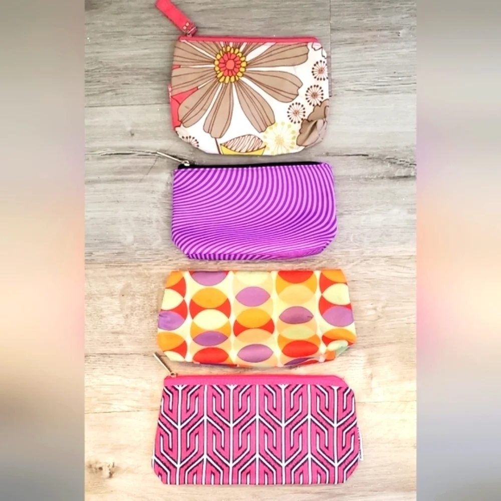 Clinique Lot Of 4 Colorful Floral & Geometric Print Makeup Cosmetic Travel Bags